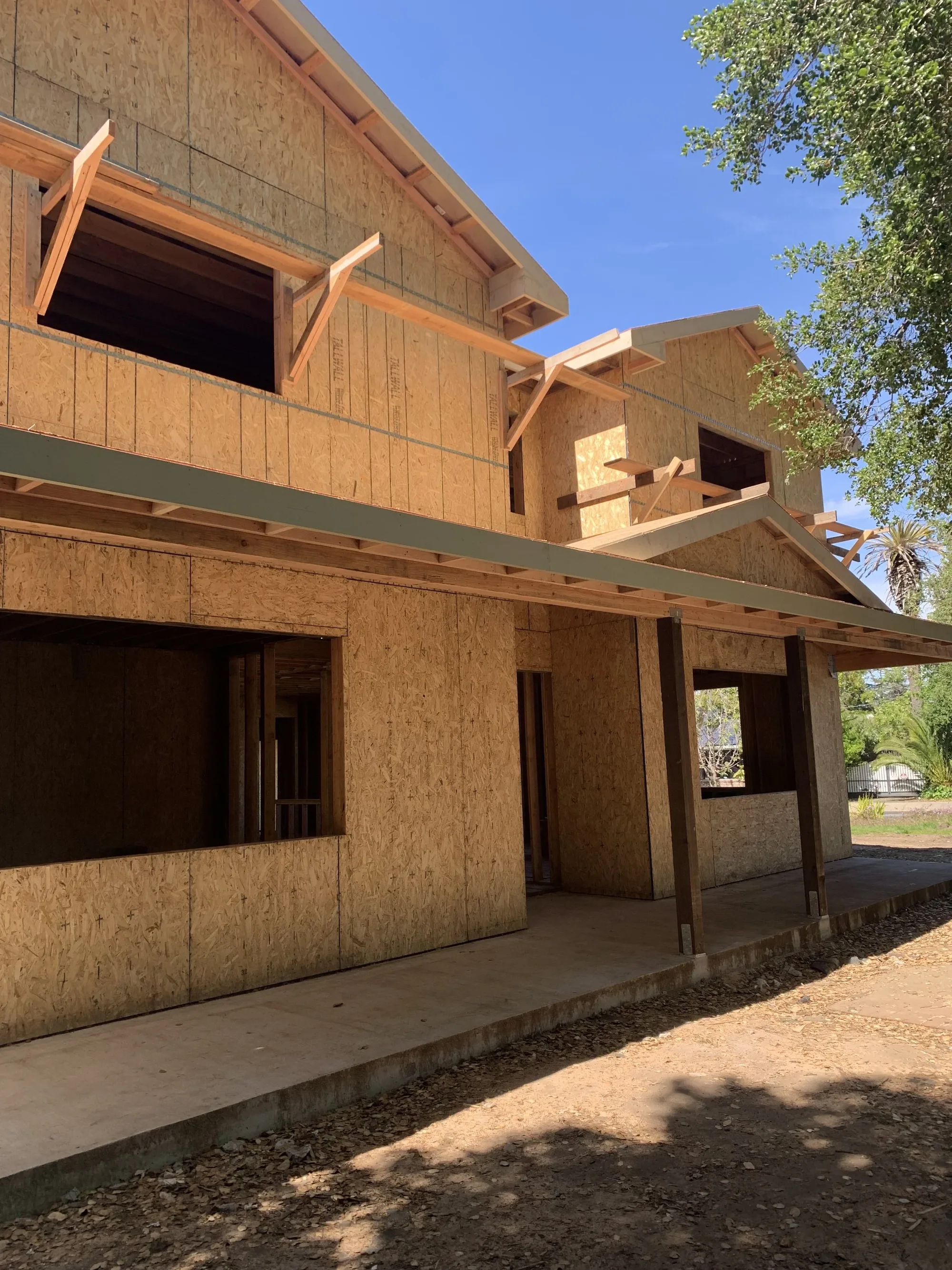 New single family home under construction, framed and sheathed